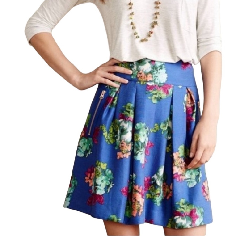 Maeve Anthropologie Garden Days silk blend floral skirt Sz 4 excellent condition